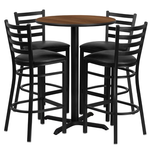 Flash Furniture 30'' Round Laminate Table Set with X-Base and 4 Ladder Back Metal Barstools - image 1 of 2