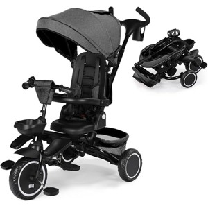 Kinder King 8 in 1 Kids Baby Stroller Tricycle Folding Toddler Trike w/Adjustable Push Handle - 1 of 4