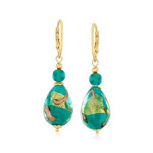 Ross-Simons Italian Green and Goldtone Murano Glass Drop Earrings in 18kt Gold Over Sterling - 1 of 3