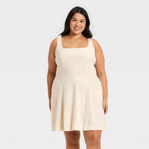 Женские платья Universal Thread Women's Sleeveless Linen Mini A-Line Dress - Universal Thread™ Tan Striped 4X