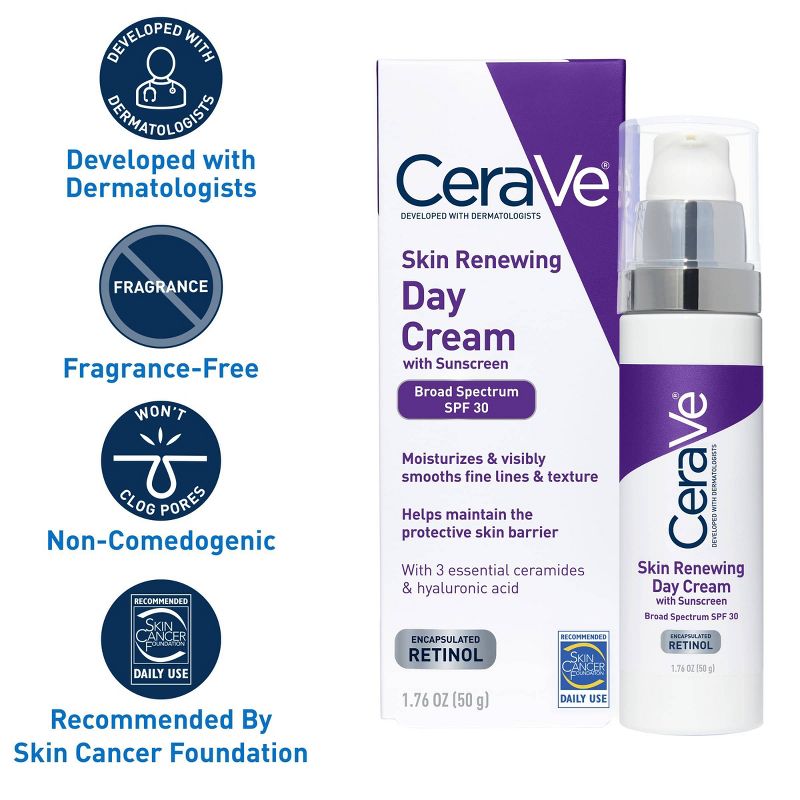 CeraVe Skin Renewing Anti-Aging Face Cream with Sunscreen and Retinol &#8211; SPF 30 &#8211; 1.76oz, 4 of 13