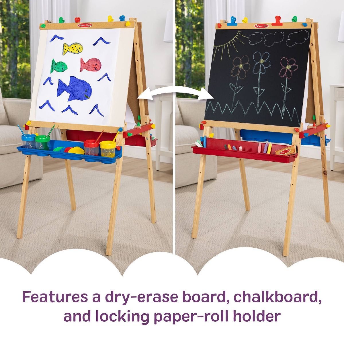 Melissa & Doug Deluxe Standing Art Easel - Dry-Erase Board, Chalkboard, Paper Roller - thumbnail 4