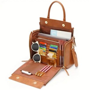 Crossbody Bags for Women, Real Leather Crossbody Handbags Purses Sling Crossover Shoulder Bag Shoulder Handbags Brown - 1 of 4
