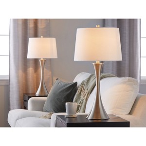 LumiSource (Set of 2) Lenuxe 29" Contemporary Table Lamps Brushed Nickel with White Textured Linen Shade - 1 of 4