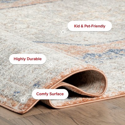 Vintage Orange and Blue Floral Square Area Rug