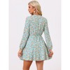 Allegra K Women's Floral Print Button Front Puff Sleeve Tie Waist Shirt Dress - 4 of 4