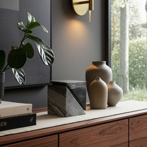 Stone Marble Modern Abstract Geometric Sculpture, Contemporary Accent Cube Handcrafted, Carved Stonework Tabletop Art Display for Home Décor - 1 of 4