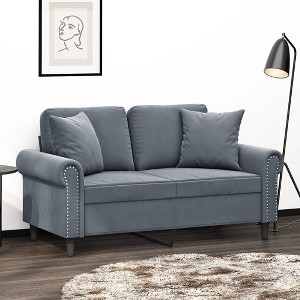 vidaXL 2-Seater Sofa with Throw Pillows Dark Gray 47.2 in. Velvet - 1 of 4