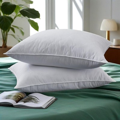 Peace Nest Set of 2 Medium-Firm Goose Feather Bed Pillows with Quilted Cover