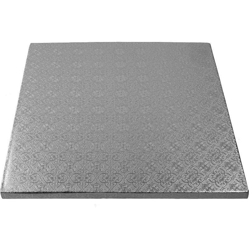 O'Creme Silver Square Cake Pastry Drum Board 1/2 Inch Thick, 18 Inch x 18 Inch - Pack of 5, 4 of 5