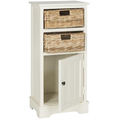 Distressed White Pine Accent Cabinet with Wicker Baskets