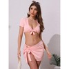 INSPIRE CHIC Women's Tie Knot Halter Ribbed Bikini Sets, Short Sleeve Cover Up Set Triangle Bottom Swimwear Bathing Suits 1 Set - 4 of 4