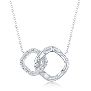 Bella Silver Sterling Silver, Micro Pave CZ Interlocking Diamond-Shaped Necklace - Silver - 16+2 Inch - 1 of 2