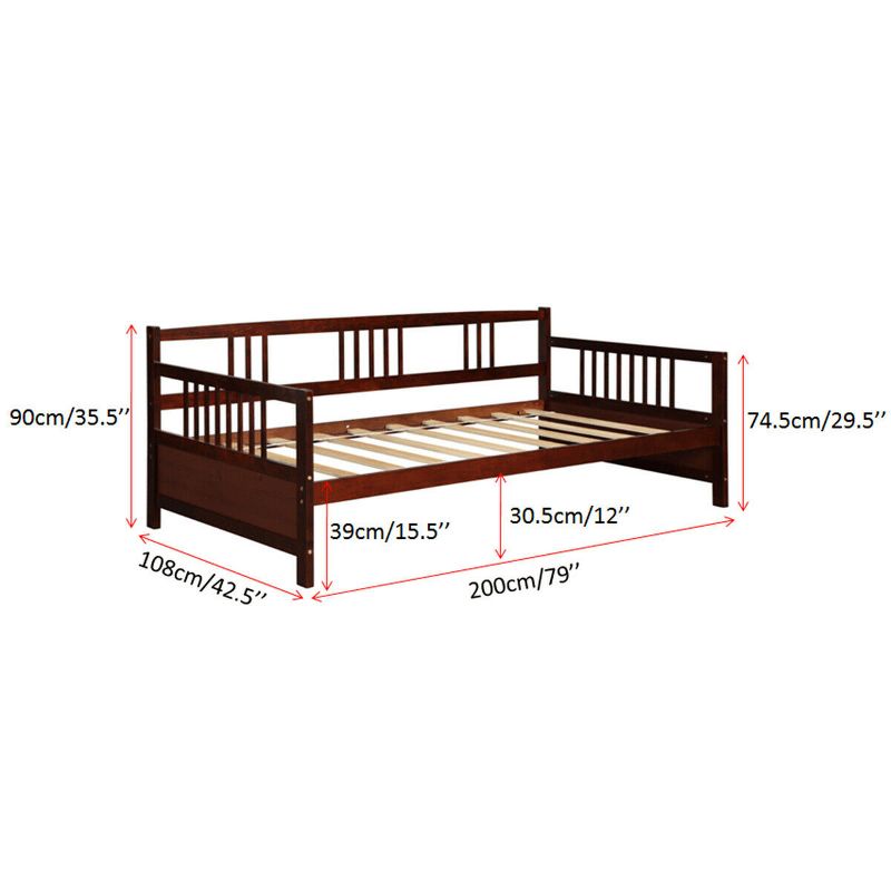 Costway Twin Size Wooden Slats Daybed Bed Sofa Support Platform Sturdy W/Rails White/Cherry, 5 of 10