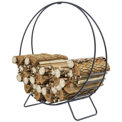 Black Powder Coated Steel 40" Firewood Rack with Waterproof Cover