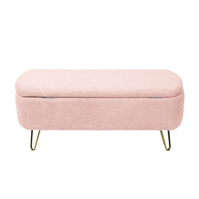 GlasFlength Ottomans and Benches Modern Storage Bench with Elegant Gold Base for Bedroom Living Room Entryway, Pink, 39.37"*15.75"*15.5"