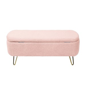 GlasFlength Ottomans and Benches Modern Storage Bench with Elegant Gold Base for Bedroom Living Room Entryway, Pink, 39.37"*15.75"*15.5" - 1 of 4