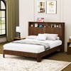Modern Bed Frame with Storage Headboard and Built-in Charging Station, Wavy Curved Design, Noise-Free Metal Support-- Frevyn - 2 of 4