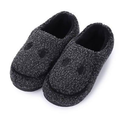 Mens Smile Face Slippers Retro Cozy Comfy Plush Warm Slip-on Slippers Winter Soft Fuzzy Indoor House Shoes with Memory Foam for Men