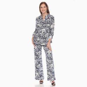 Women's 2-Piece Floral Print Tunic and Pant Set - White Mark - 1 of 4