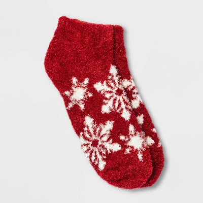 Women's Snowflake Cozy Low Cut Socks - A New Day™ Red 4-10