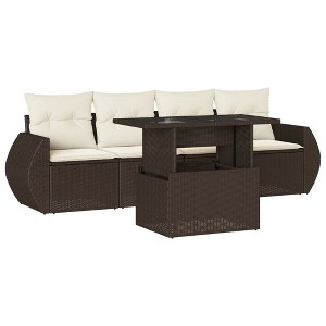 vidaXL 5 Piece Patio Sofa Set with Cushions Brown and Cream Poly Rattan - Without Storage - 1 of 4
