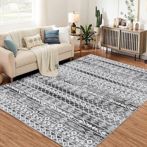 Modern Geometric Area Rug for Living Room, Plush & Soft Faux Wool,Machine Washable Non-Slip Large Carpet - 1 of 4