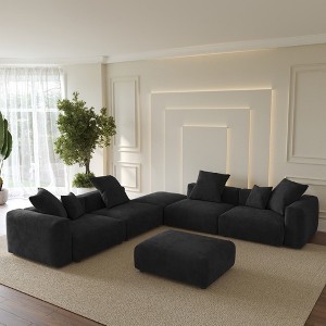 WJShome Modular Sectional Sofa with Ottomans,6 Seater Corduroy V Shaped Reversible Corner Couch,141.73" Convertible Sofa & Couch - 1 of 4