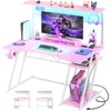 Aheaplus Gaming Desk with Hutch and LED Lights, Computer Table with Storage Shelves - 2 of 4
