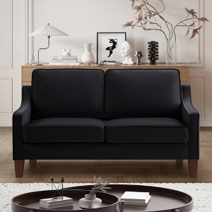 51.5'' Velvet Small Loveseat Sofa with Wooden Legs, Scooped Armrests - 1 of 4