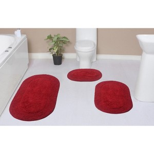 Double Ruffle Bathroom Rugs Set, Washable Rug, Extra Soft and Absorbent bath Rug, Kitchen Mat, Bath Mat Set,Non-Slip, 3 Pcs Set with Runner, Red - 1 of 4
