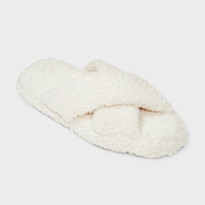 Women's Super Soft Fleece Crossover Slide Slipper Socks - Stars Above™ Ivory S/M