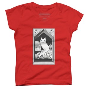 Girl's Design By Humans Ghost cat the Keeper of the Crypt By runcatrun T-Shirt - 1 of 2