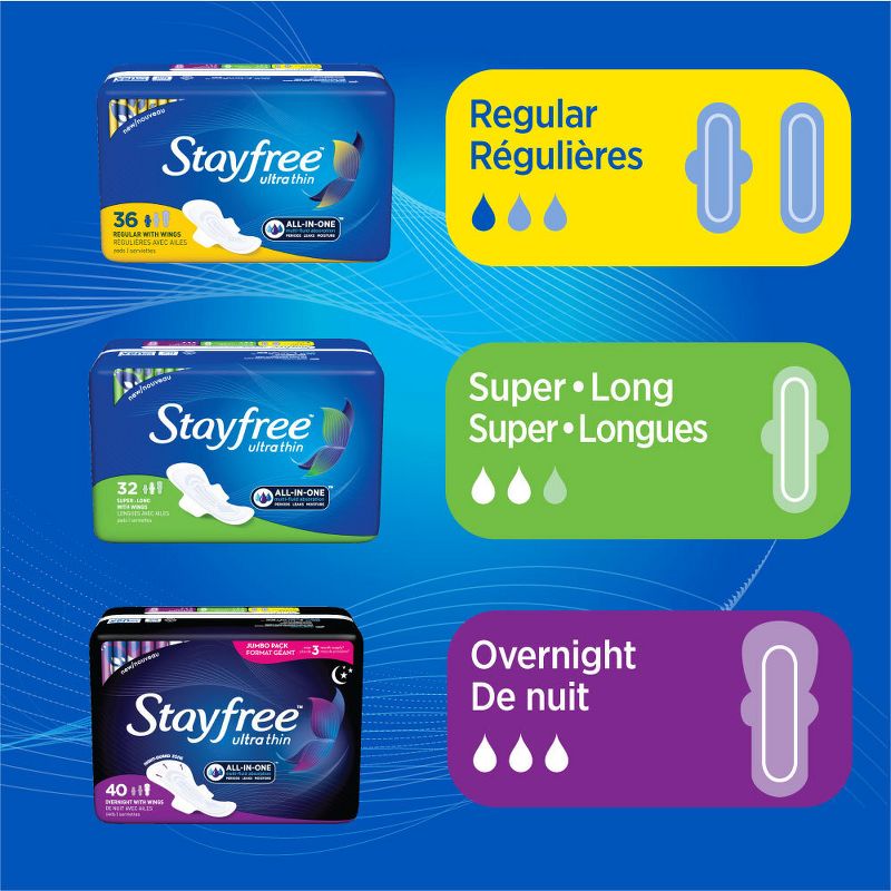 Stayfree Ultra Thin Pads with Wings - Unscented - Overnight - 40ct, 4 of 10
