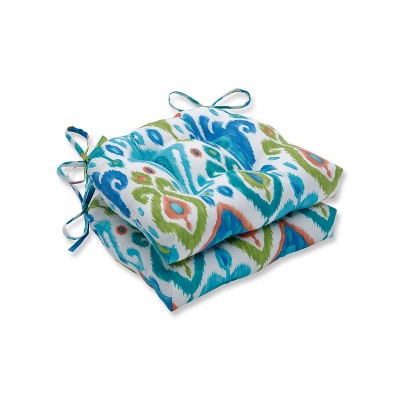 2pk Paso Caribe Reversible Outdoor Chair Pad Blue - Pillow Perfect