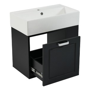 Akoasm 21.8 in. W Sink Bathroom Vanity Cabinet with One Drawer, Adjustable Shelf and Toilet Paper Holder-Black - 1 of 4
