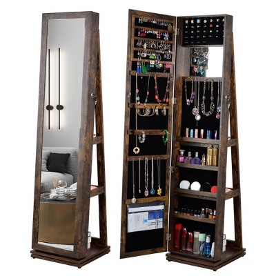 CAVINAS Mirror Jewelry Cabinet Full Length Mirror 360° Swivel Jewelry Cabinet Jewelry Armoire Organizer with Mirror