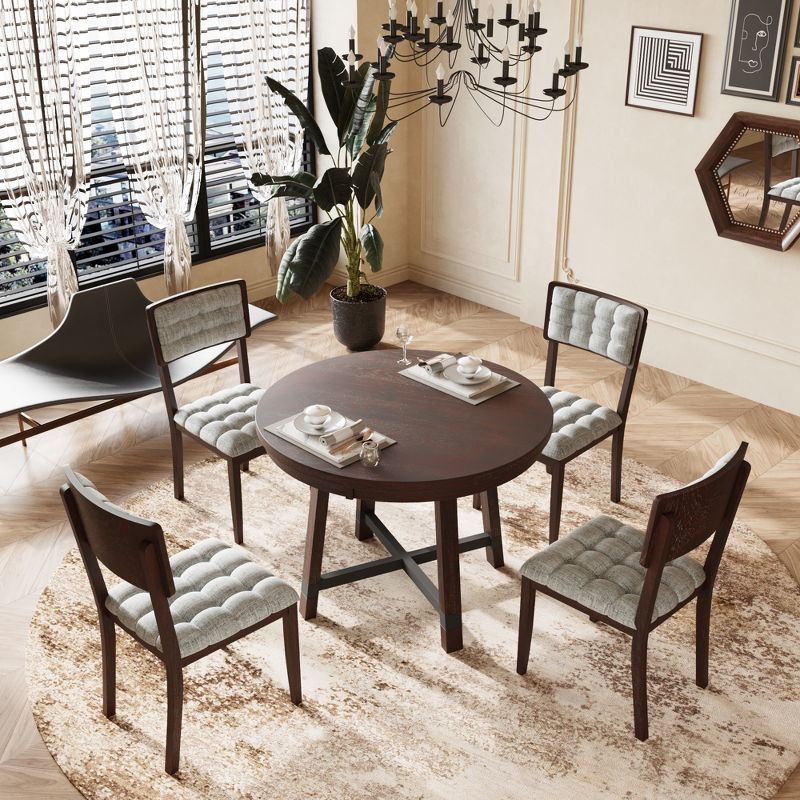 5 PCS Round Dining Table Set with Cross Legs and 4 Upholstered Chairs-ModernLuxe, 2 of 14