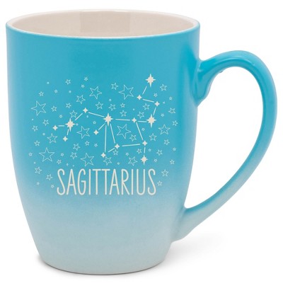 100 North Zodiac Design 10 Ounce Blue and White Two Toned Ombre, Comfortably Fits Your Hands, Ceramic Tea Coffee Cup Mug, Sagittarius