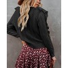 Womens V Neck Button Down Sweaters Tops Casual Long Sleeve Ruffle Knit Cardigan Sweater Outwear - 2 of 4