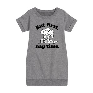 - Peanuts - Snoopy First Nap Time Graphic Short Sleeve Fleece Dress - 1 of 4