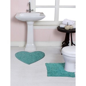 Bell Flower Collection Tufted Bath Rugs, Extra Soft and Absorbent, Non-Slip Bath Mats, Machine Washable Bath Mats 2 Pcs Set with Contour, Turquoise - 1 of 4