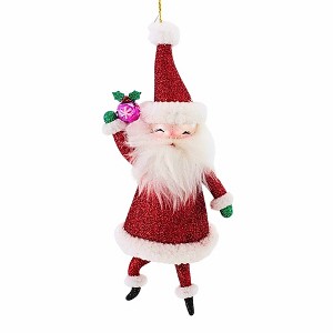 De Carlini Italian Ornaments 8.0 Inch Hollydance Sparkle Claus Christmas Tree Ornament , Christmas Decor Glittered Santa (1PC) - 1 of 4