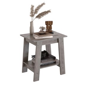Farmhouse End Table, Rustic Side Table with Storage Shelf, 2 Tier Accent Table, Narrow Night Stand, Minimalist Coffee Table for Living Room, Bedroom - 1 of 4