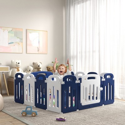 Lirago 14-Panel Baby Playpen Foldable Anti Slip Playard Indoor or Outdoor Safety Yard for Toddlers Blue 57x57"