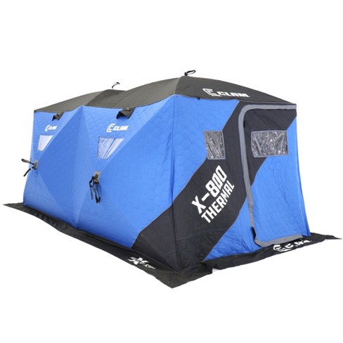 CLAM 17482 X-800 Portable 7 Person 15 Foot x 8 Foot Ice Fishing Angler  Thermal Hub Shelter Tent with Anchor Straps and Carrying Bag