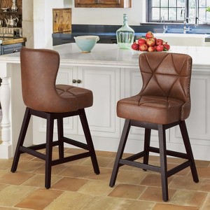 Arceso Retro Swivel Bar Stools Set of 2, 26" Counter Height with Faux Leather Back & Solid Wood Legs for Kitchen Island & Home Bar - 1 of 4
