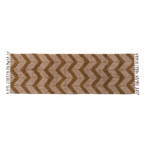 Storied Home Cotton Tufted Floor Runner with Chevron Pattern and Fringe, Brown and Beige - 1 of 3