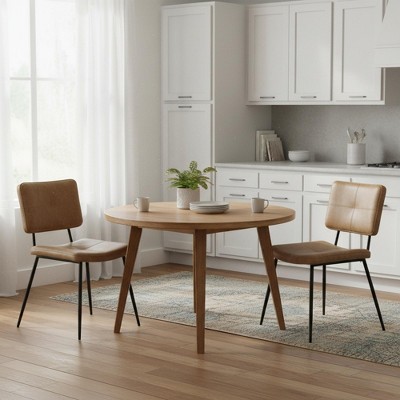 Homy Casa Faux Leather Dining Chairs with Padded Seat & Black Metal Legs, Set of 2, Cognac