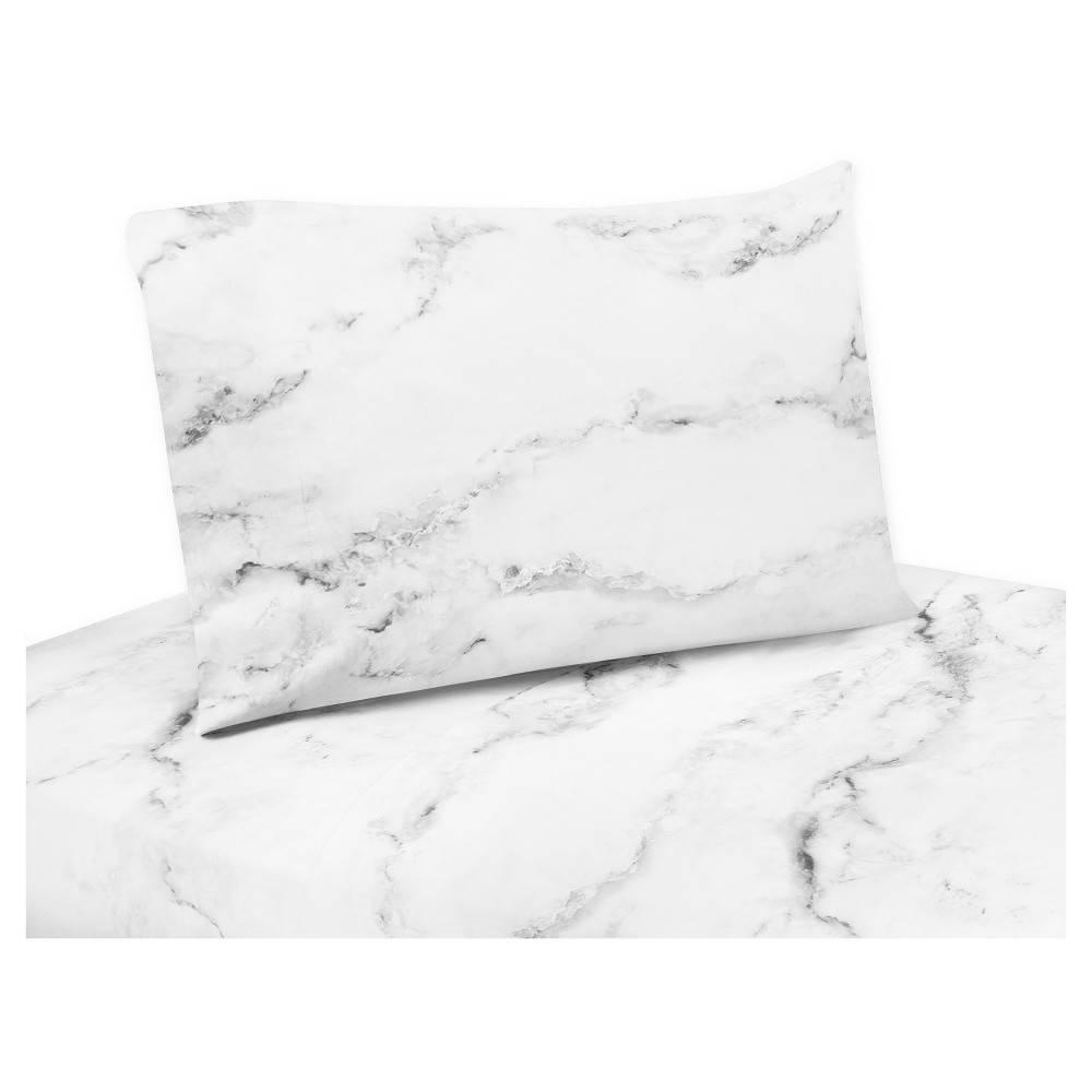 Photos - Bed Linen 3pc Marble Twin Kids' Sheet Set Black and White - Sweet Jojo Designs
